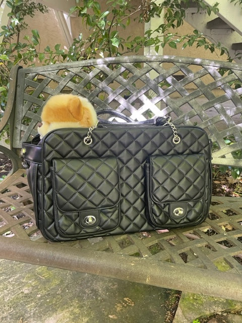 Luxury vegan leather quilted pet carrier bag