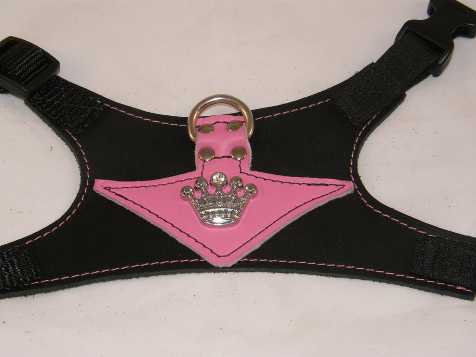 Gatsby:  Pink on Black Leather - Crystal 5 Point Crown