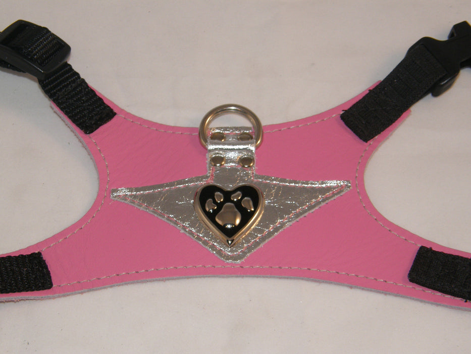 Beverly Hills:   Silver on Pink Leather - Black & Silver Heart & Paw